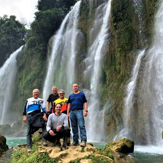 riders in ban gioc waterfall in Cao bang