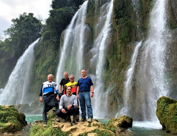 riders in ban gioc waterfall in Cao bang