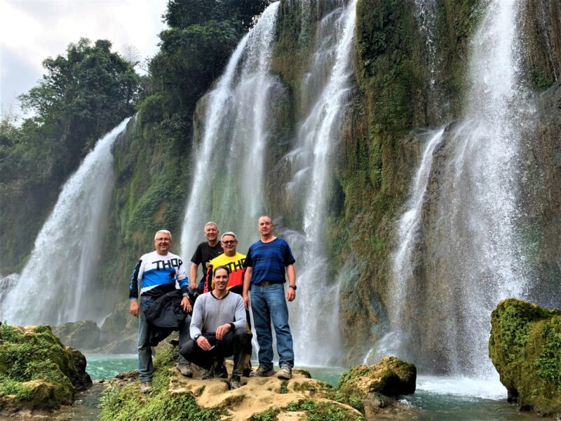 riders in ban gioc waterfall in Cao bang