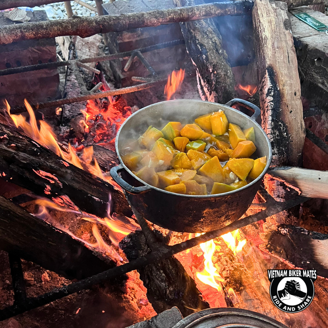 locals people Cooking with open stove in vietnam homestay