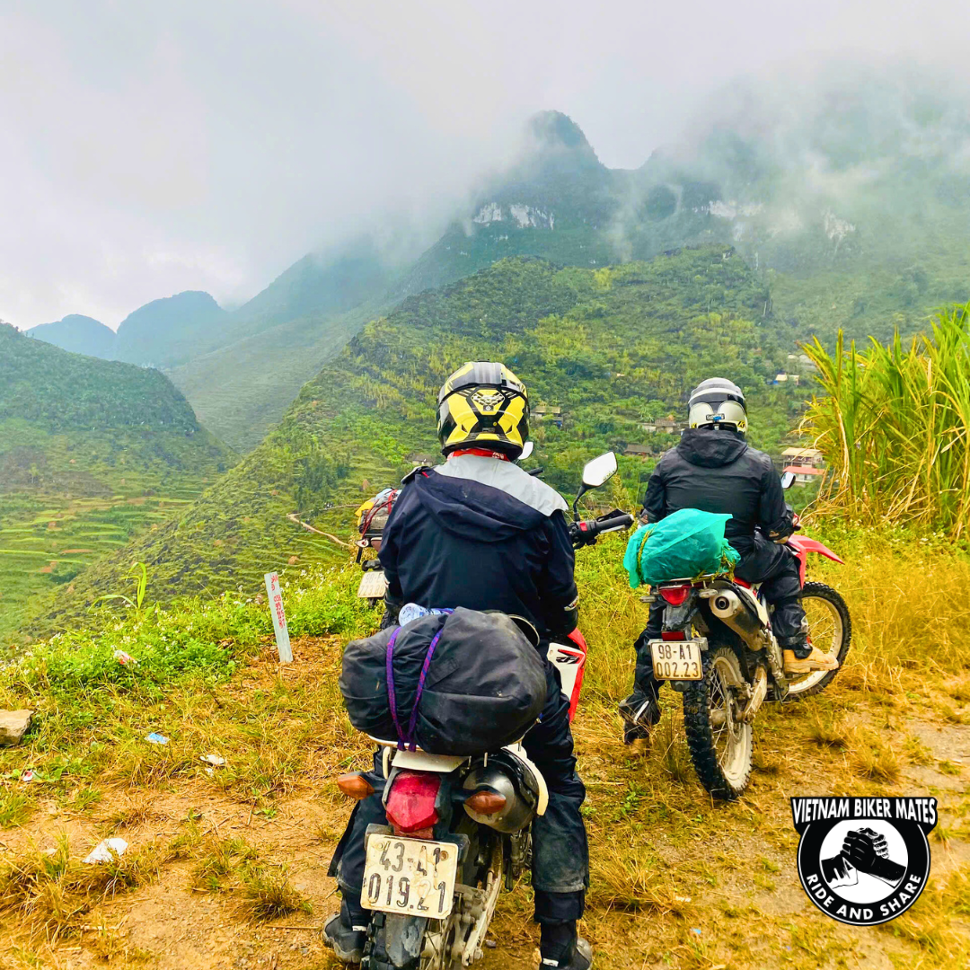 Rider with mountain view on ha giang loop tour from hanoi